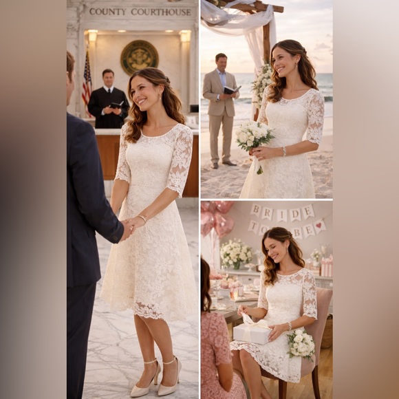 Wedding Season Ready! Rabbit Rabbit Rabbit Size 8 Ivory Lace Dress! - Picture 4 of 8